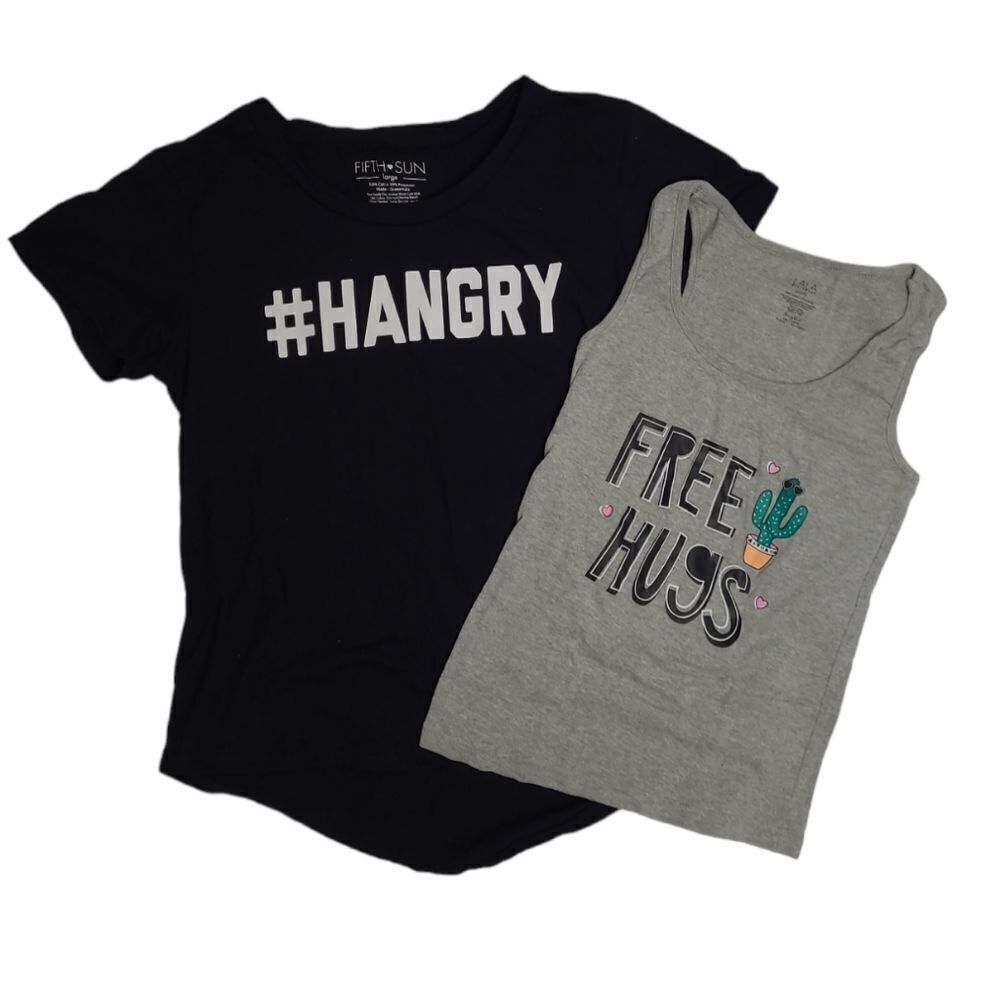 #HANGRY‎ black oversized graphic tee and Free Hugs cactus tank top L